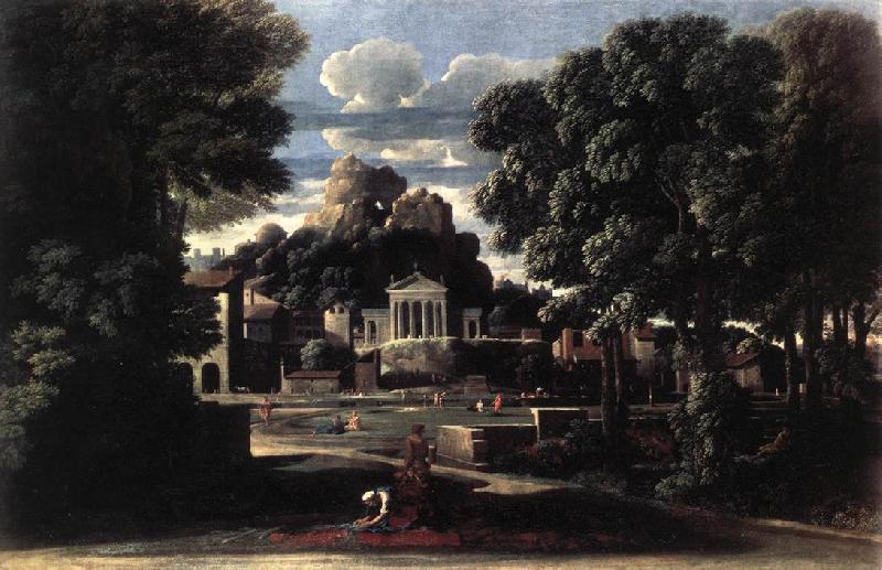 POUSSIN, Nicolas Landscape with the Gathering of the Ashes of Phocion by his Widow af Germany oil painting art